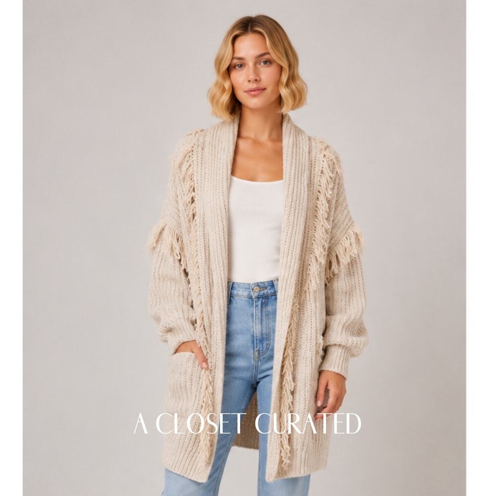 Anthropologie Amanza Fringed Cardigan Sweater M/L